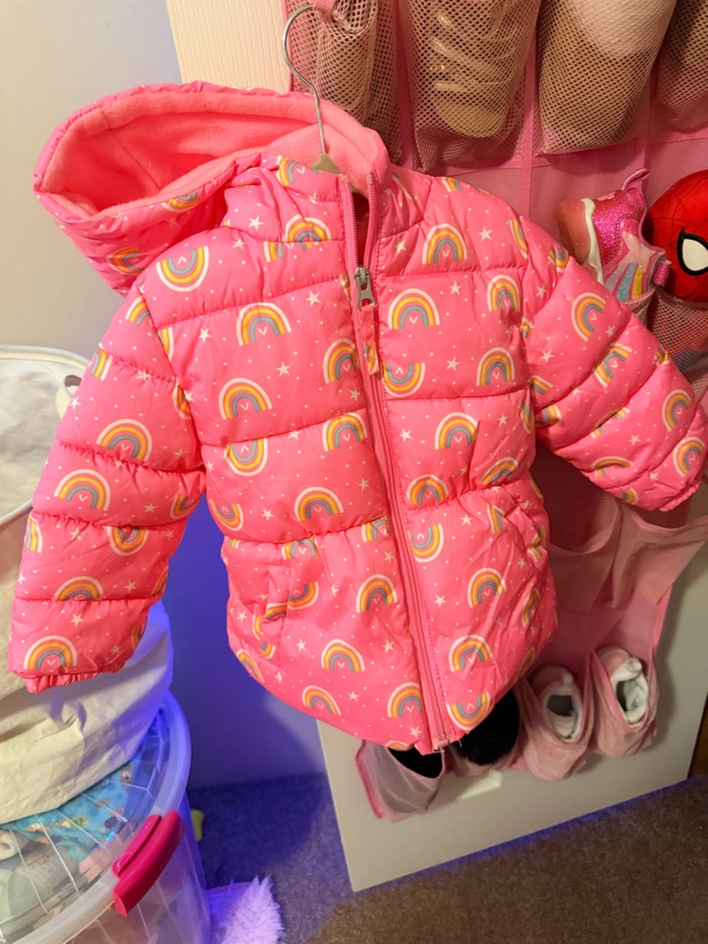 Girls' Pink Rainbow Puff Jacket with Hood